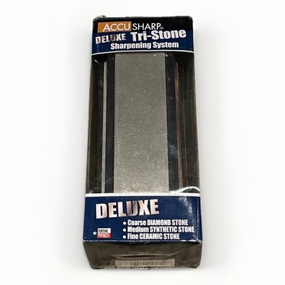 AccuSharp Deluxe Tri-Stone Knife Sharpener System Diamond Ceramic Angle Guide