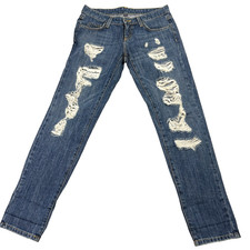 Womens Distressed Jeans Size 25 Blue Made In USA Ripped Denim Grunge Y2K