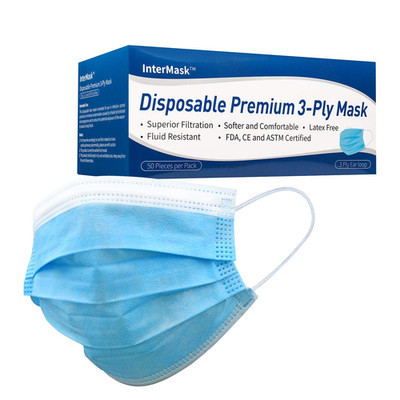 3-Ply Face Masks Disposable for General Use Ppe Mouth Nose Shield, Box of 50 Pcs