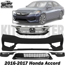 NEW Front Bumper Cover Primed Plastic & Grille Kit For 2016-2017 Honda Accord