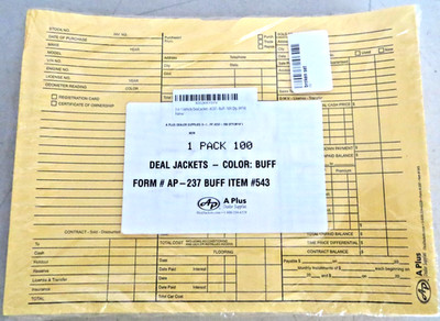 Vehicle Deal Jacket for Auto or Vehicle Sales (AP-237 Buff #543)   Qty 400
