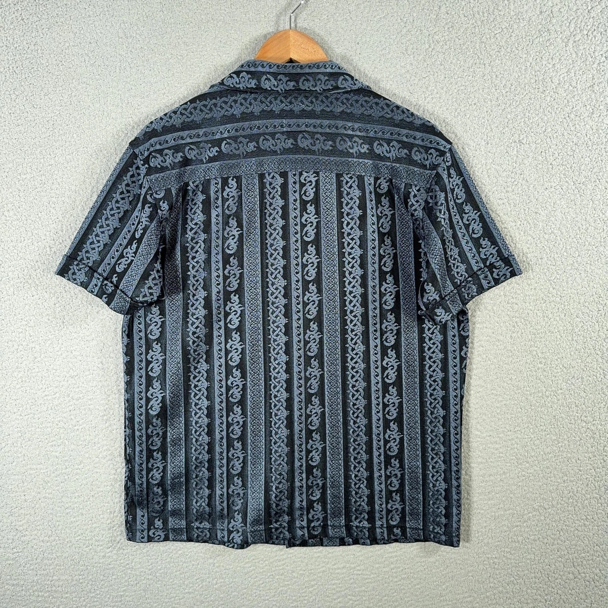 Camisa Guess De Colección Para Hombre Grande Negra Rayas Jacquard Abotonada Años 90 Y2K Disco