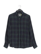 Superdry Women's Shirt L Green Checkered 100% Viscose Long Sleeve Collared Basic