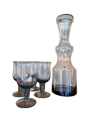 1950s CEB Bjorkshult Sweden Glass Decanter Set Midcentury Modern Vintage Home