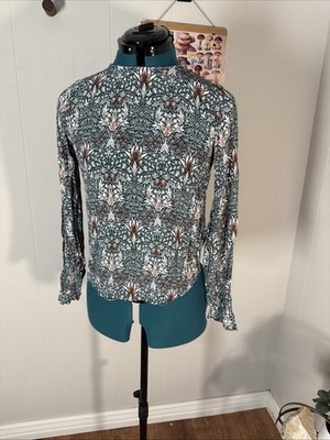Morris & Co X H&M Floral Viscose Smocked Wrist Blouse Boho Size 2