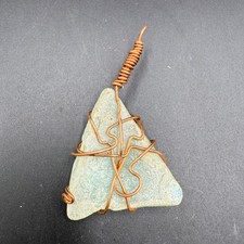 Hawaiian Sea Glass Wire Wrapped Jewelry Pendant Triangle Shape