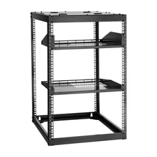 16U 23in 4-Post Heavy Duty Open Frame Network Rack & Vented Shelves