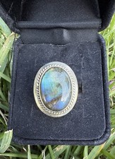 Sterling Silver Oval Labradorite Ring Size 10 Stamped India