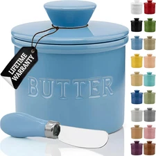 PriorityChef Butter Crock with Lid – Ceramic French Butter Dish, Light Blue