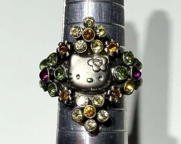 Hello Kitty Silver Adjustable Ring Green Pink Ora… - image 2
