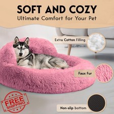 PetJett Large Dog Bed Pink Donut Calming 36'' Anti-Anxiety Faux Fur