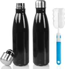 Sfee Insulated Water Bottle, 17 oz Stainless 17 Ounces, 2 Pack-Black+Black 