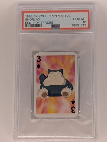 Pokemon Snorlax - 3 of Spades - PSA 10 - Bicycle Mini Playing Cards Red Deck #14