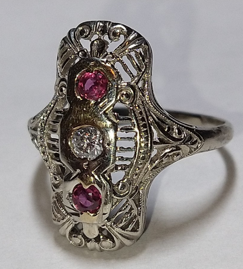 Solid 14k white gold diamond ruby ring 3.3 grams … - image 16