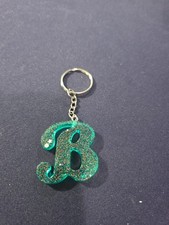 Initial New Letter Cursive B Resin Teal W Sparkle Key Chain
