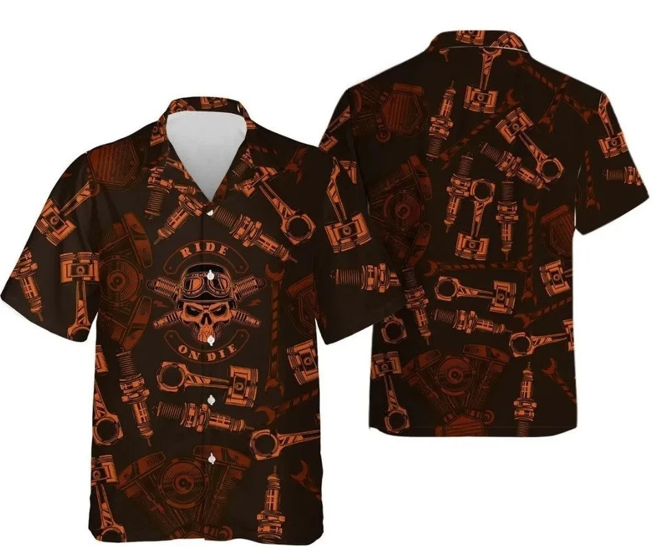 Biker Dad Hawaiian Shirt, Bike Driver Motorcycle Hawaii Shirt