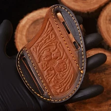 Pancake Leather Fix Blade Knife Sheath Holster Case Multitool - Hand Engraved
