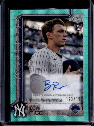 2025 Topps Chrome Update Ben Rice Rookie Debut Auto RC Aqua Wave Refractor #/199