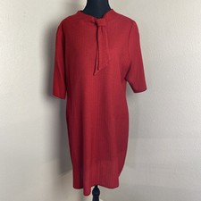 MISOOK Tie Neck Elbow Sleeve Sheath Dress PL Red Knit Knee Length Old Money