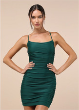 Lulus Confident Allure Ruched Lace-up Bodycon Mini Dress - Green - NEW - XXS