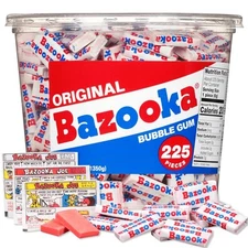 Bazooka Bubble Gum Bulk, 225 Count Tub of Chewing Original Pink 