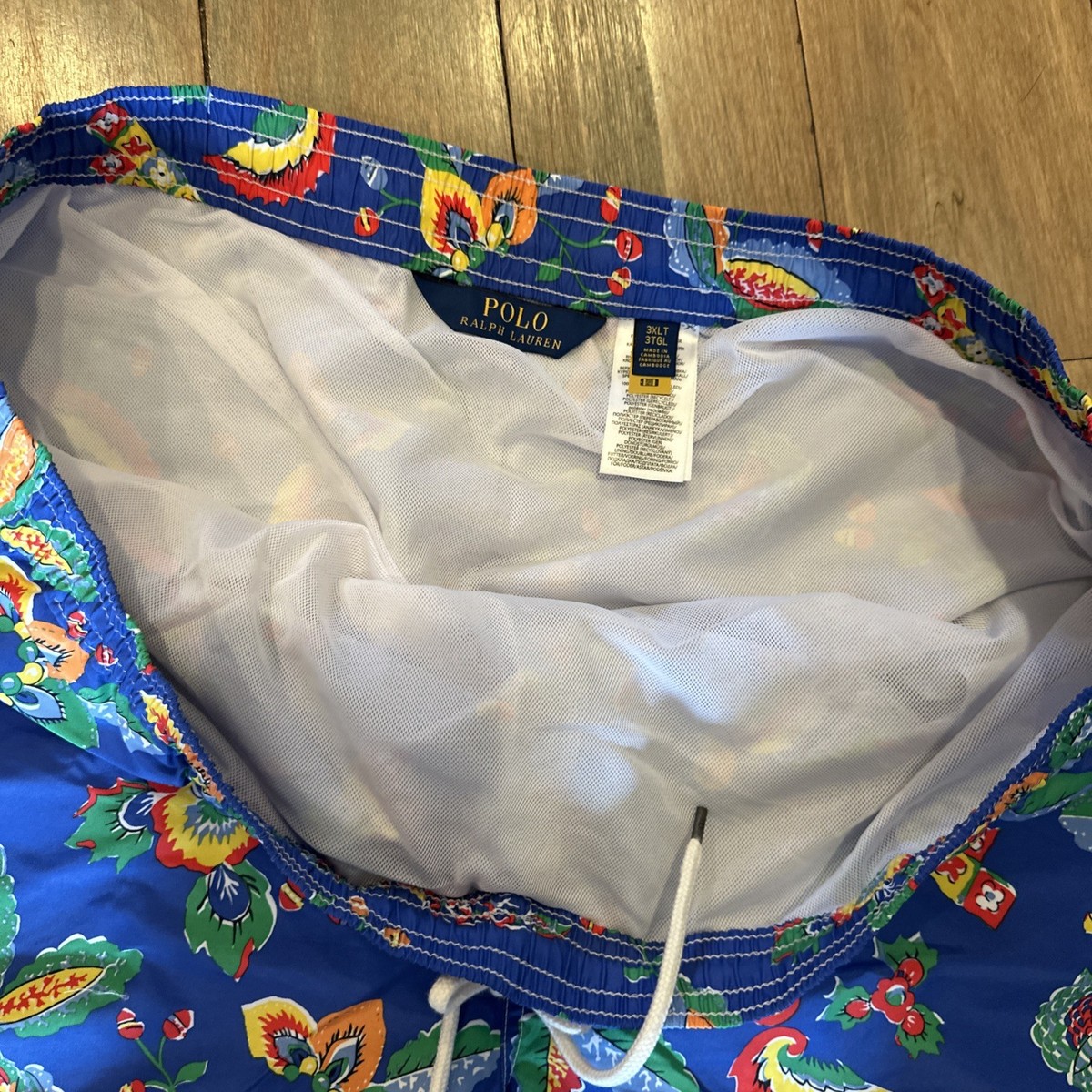 Polo Ralph Lauren Men's Big & Tall Floral Bird Blue Swim Trunks
