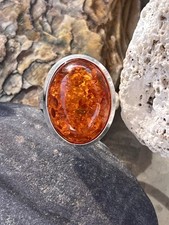 Handcrafted Baltic Amber Silver Ring Sz 9