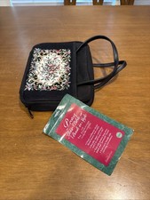 Vtg Bible Cover Needlepoint Carrying Case Black and Roses Zip Around w/Handles