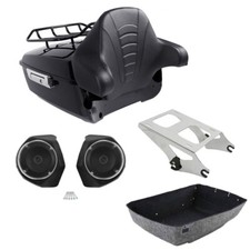 King Trunk Mount Rack Backrest Pad Speakers Fit For Harley Street Glide 2014-26