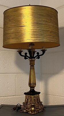 Vintage Candelabra Table Lamp Bronze Victorian Gothic by Berger