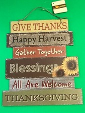 Wood Sign Fall Decor Door Hangar Plaque Give Thanks Blessing Thanksgiving 10x11