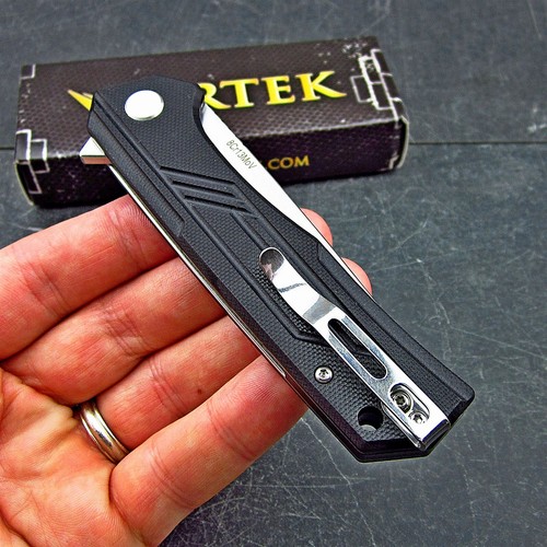 VORTEK ALPINE Black G10 Handles Ball Bearing Flipper Blade Folding Pocket Knife - Picture 5 of 7