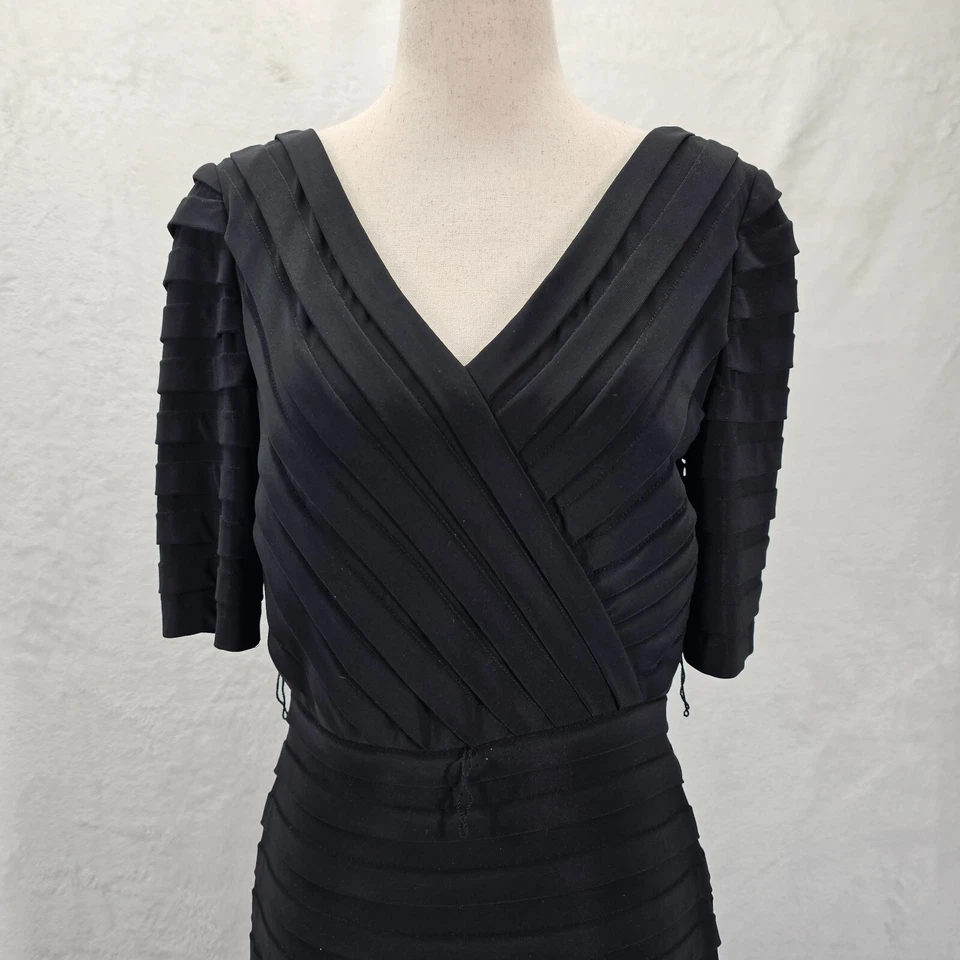 Adrianna Papell Dress Womens Sz 8 Black Pleated Faux Wrap V-Neck 3/4 Sleeve Work - Image 4 of 4