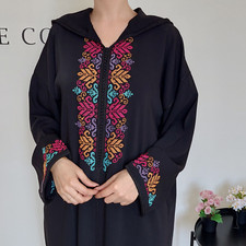 Moroccan black jellaba Hooded caftan Moroccan dress Embroidered djellaba