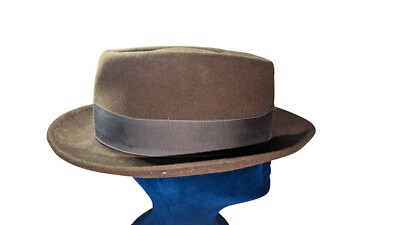 Vintage DOBBS Coffee Brown Porkpie Hat -100% Wool- Feather Hatpin