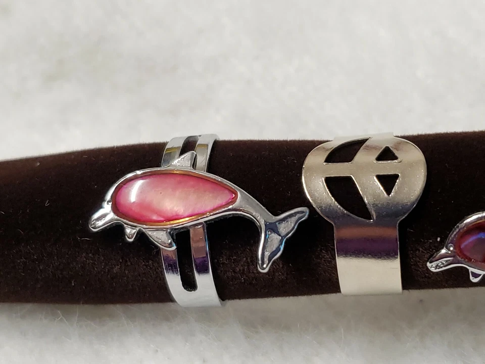 Girls/Teens Rings (Set Of 4) Beautiful Dolphin, Peace Sign & Purple Stone  - Image 2 of 4