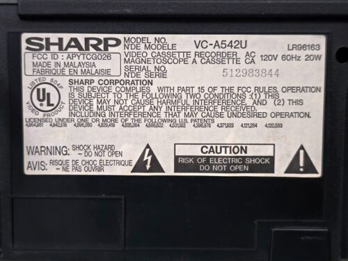 SHARP VC-A542U VCR Video Cassette Recorder VHS Player No Remote - TESTED - Picture 10 of 11