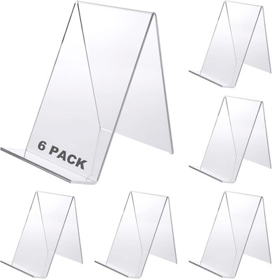 6 Pack Clear Acrylic Easel Stands for Displaying Books, Art, and Photos