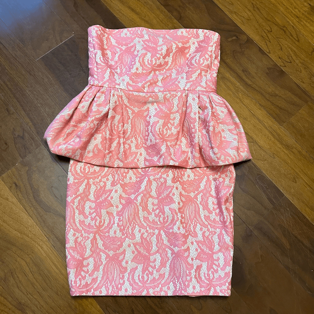 Zara women's strapless peplum lace tulip pink dress size medium