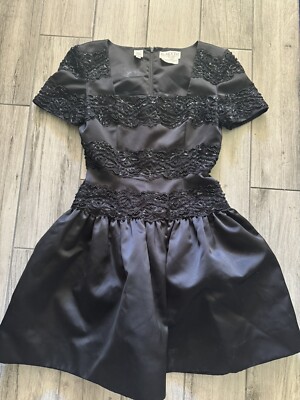 Black Tie Oleg Cassini Neiman Marcus Beaded Dress Black 6 Vintage Formal  90's | eBay