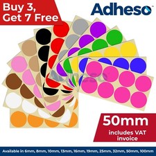 Adheso 50mm Coloured Dot Stickers Round Sticky Dots Adhesive Circles Labels