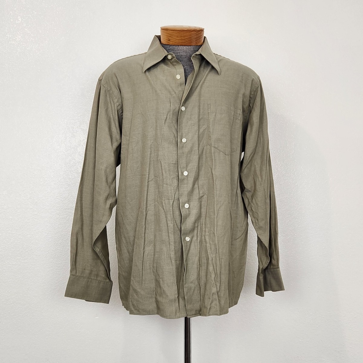 Calvin Klein Tan/Khaki/Brown Cotton Collared Button Down Long