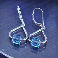 Vintage sterling silver 925 handmade blue crystal earrings