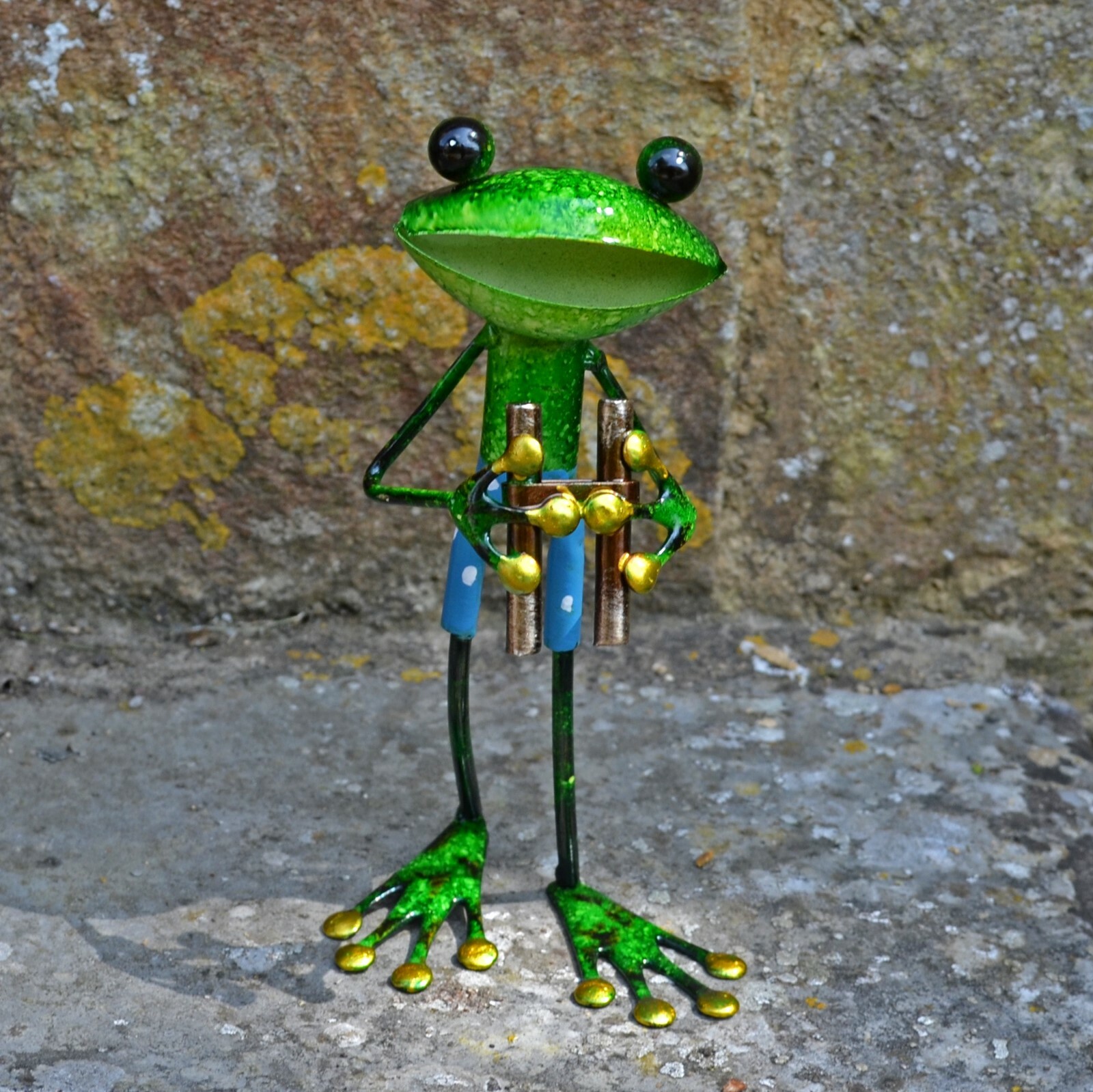 Green Metal Frog Sculpture with Binoculars Fun Novelty Sculpture Gift 24100S