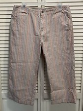 First Issue Liz Claiborne Striped Cotton Crop Pants Capri Size 12 Zip Pockets