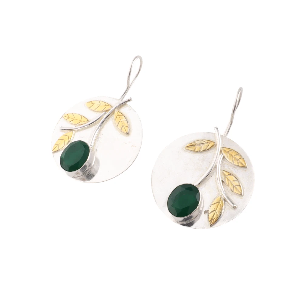 Pendientes de joyería hechos a mano de plata estampada 925 con piedras preciosas de ónix verde regalo para madre Foto 3 de 4