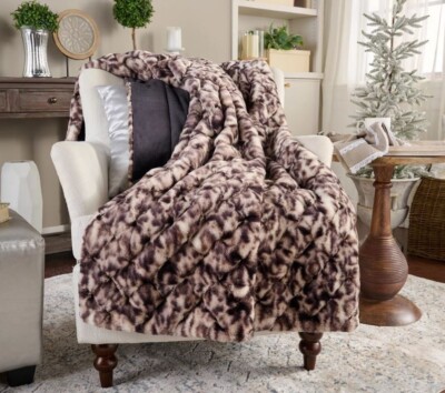 Hotel du Cobb Quilted Faux Fur Throw by Dennis Basso Marble Onyx