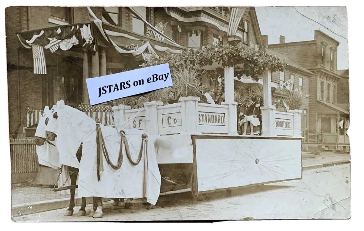 1912 ALTOONA, PA, WAR GOVERNOR'S PARADE STANDARD FURNITURE FLOAT POSTCARD RPPC