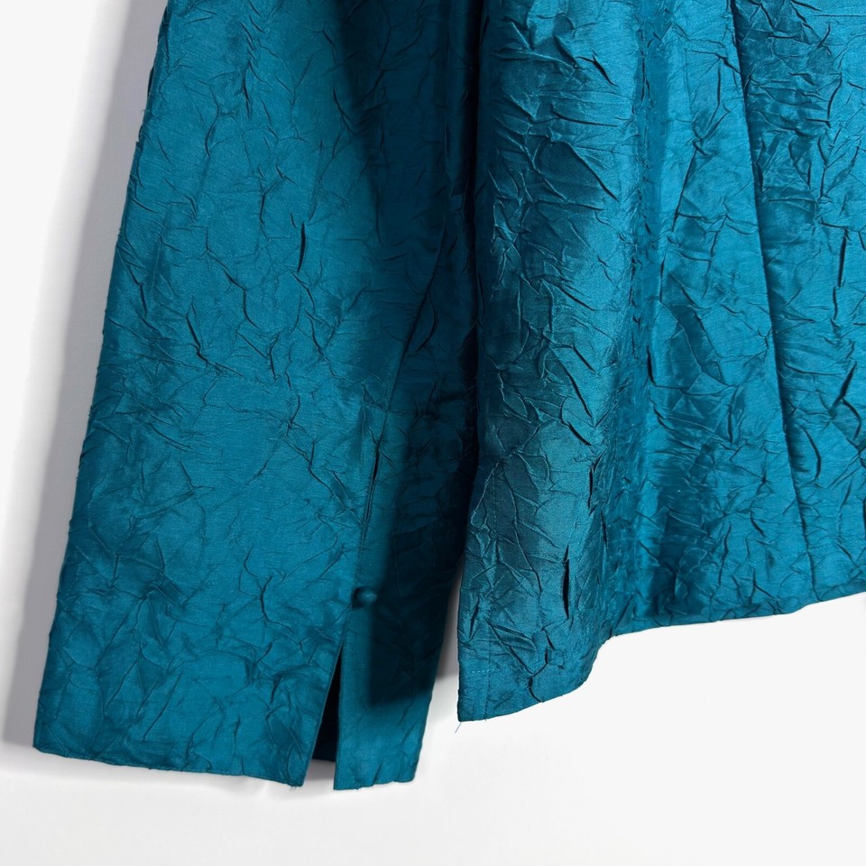 EILEEN FISHER Silk Textured Button Front Top Long Sleeve Shirt Blue