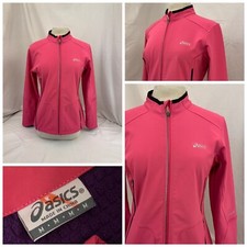 Asics Running Jacket M Pink Poly Stretch Full Zip Stretch EUC YGI Q1-495